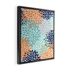 Floral Blooms, Navy, Orange, Teal, Gray Framed Canvas Print Gallery Image 2
