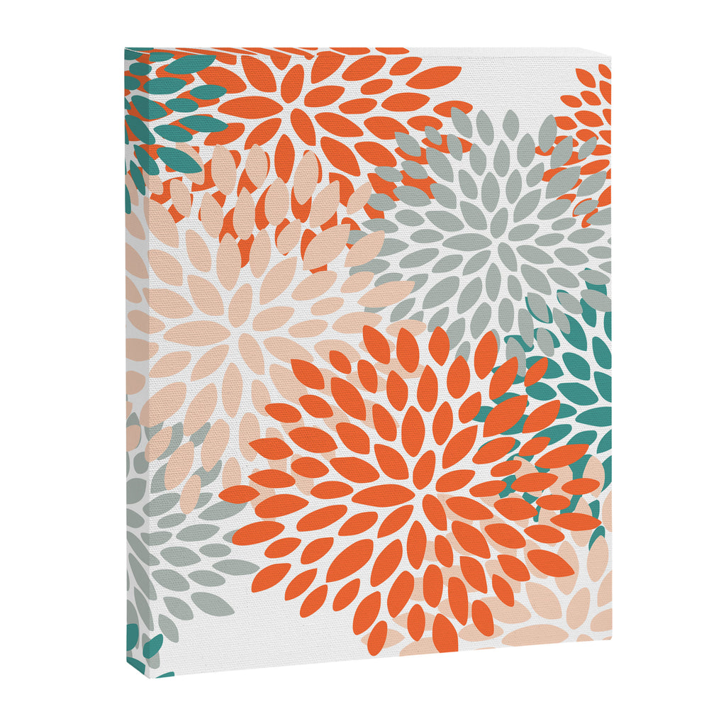 Floral Blooms, Orange, Teal, Gray Canvas Print Gallery Image 8