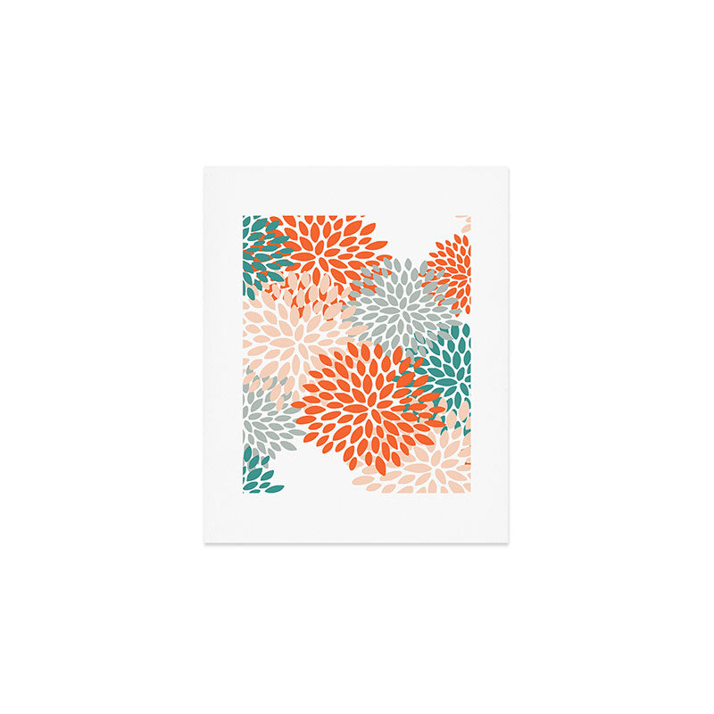 Floral Blooms, Orange, Teal, Gray Art Print Gallery Image 1