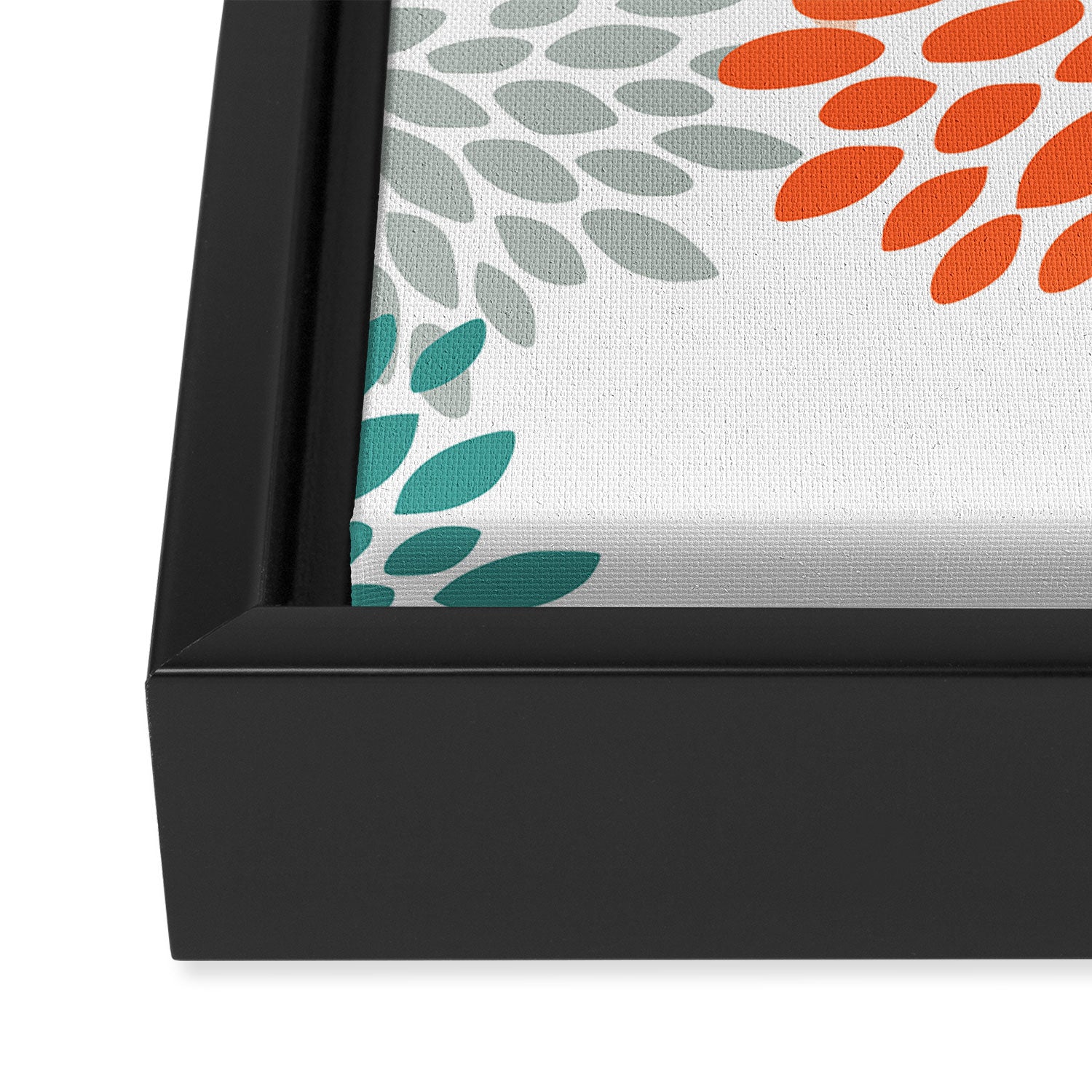 Floral Blooms, Orange, Teal, Gray Framed Canvas Print Gallery Image 3