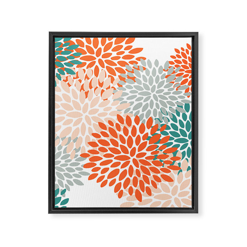 Floral Blooms, Orange, Teal, Gray Framed Canvas Print Gallery Image 8