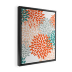 Floral Blooms, Orange, Teal, Gray Framed Canvas Print Gallery Image 2