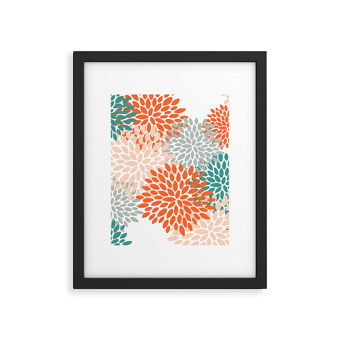 Floral Blooms, Orange, Teal, Gray Framed Art Print Gallery Image 1