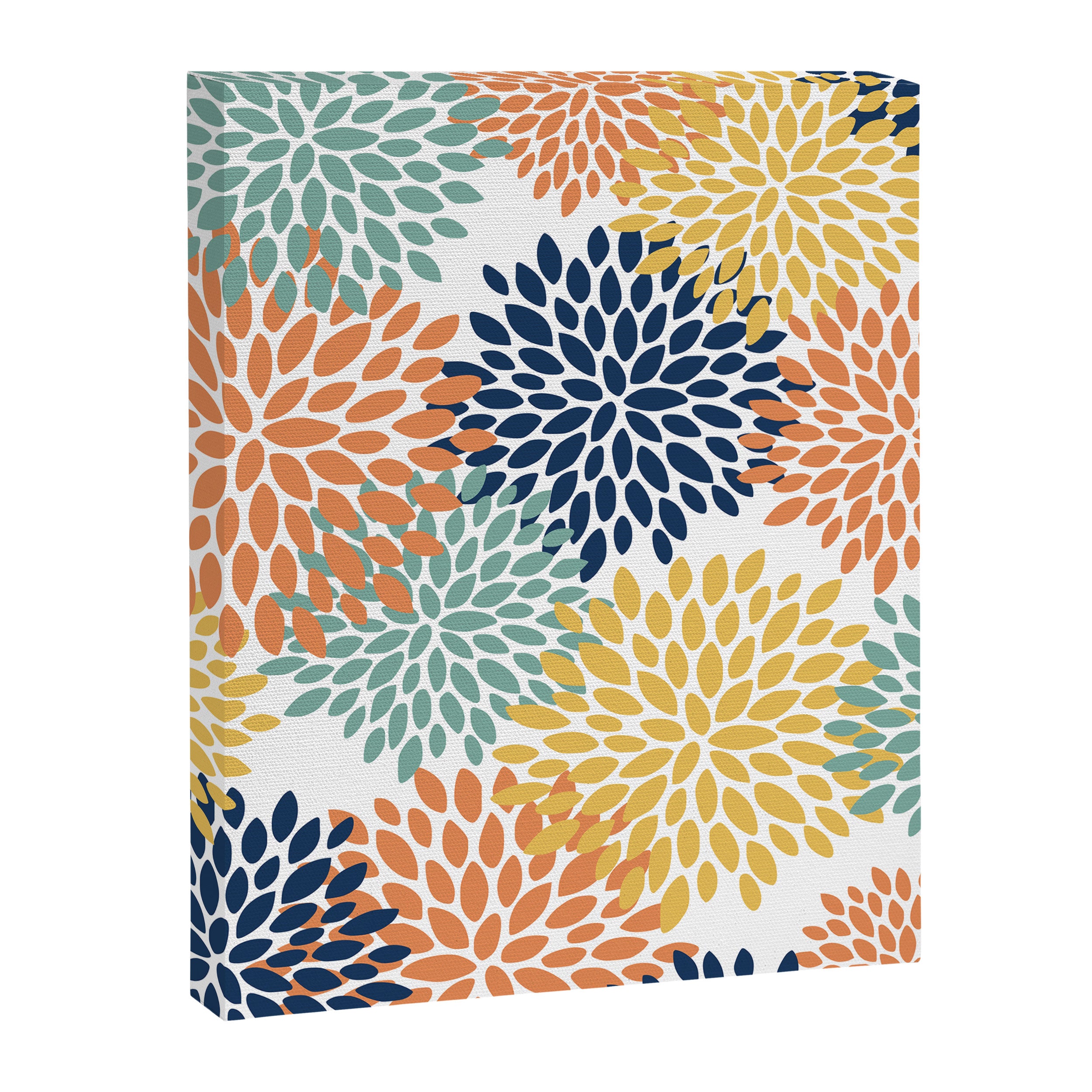 Floral Blooms, Orange, Yellow, Teal, Navy Canvas Print Gallery Image 8