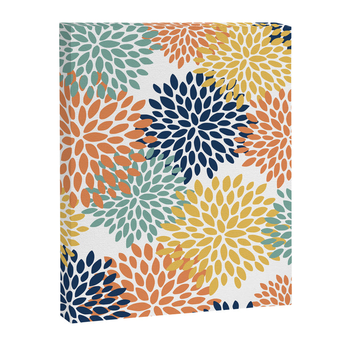 Floral Blooms, Orange, Yellow, Teal, Navy Canvas Print Gallery Image 1