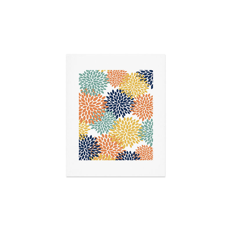 Floral Blooms, Orange, Yellow, Teal, Navy Art Print Gallery Image 1