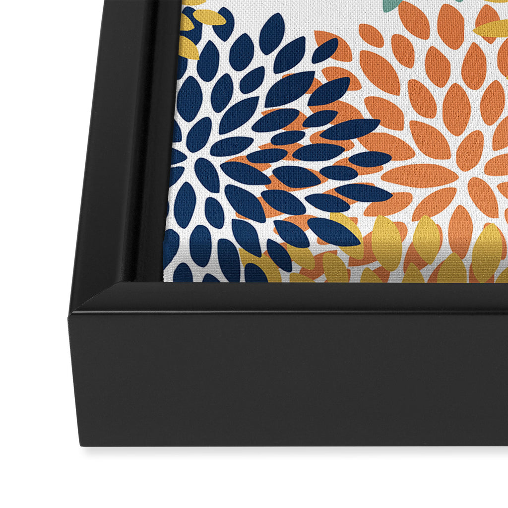 Floral Blooms, Orange, Yellow, Teal, Navy Framed Canvas Print Gallery Image 3