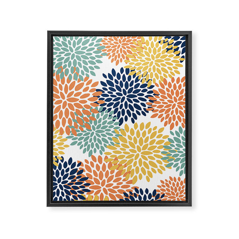 Floral Blooms, Orange, Yellow, Teal, Navy Framed Canvas Print Gallery Image 8