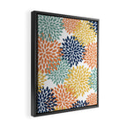 Floral Blooms, Orange, Yellow, Teal, Navy Framed Canvas Print Gallery Image 2