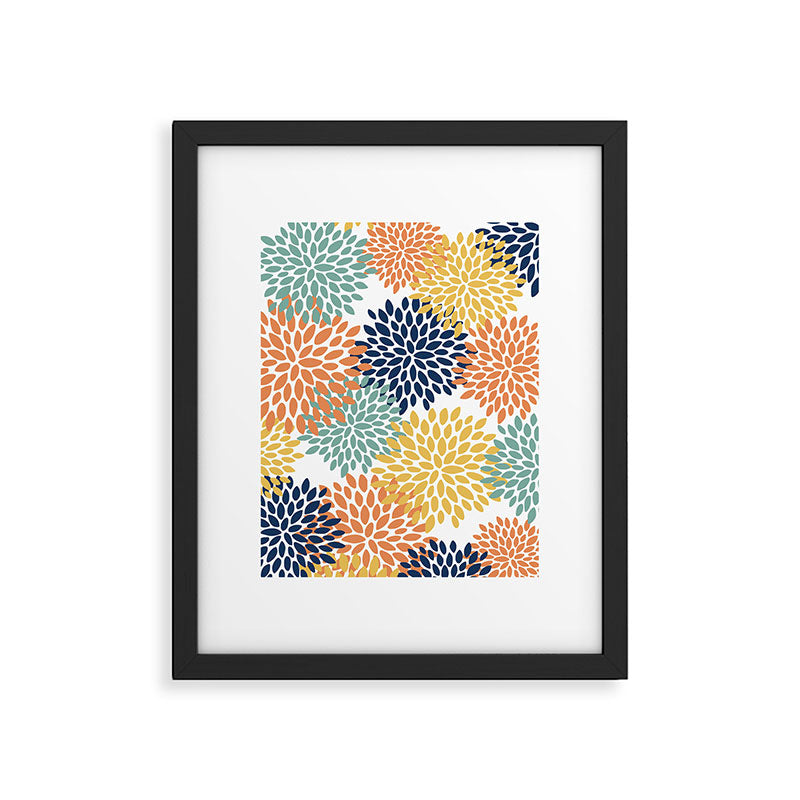 Floral Blooms, Orange, Yellow, Teal, Navy Framed Art Print Gallery Image 6