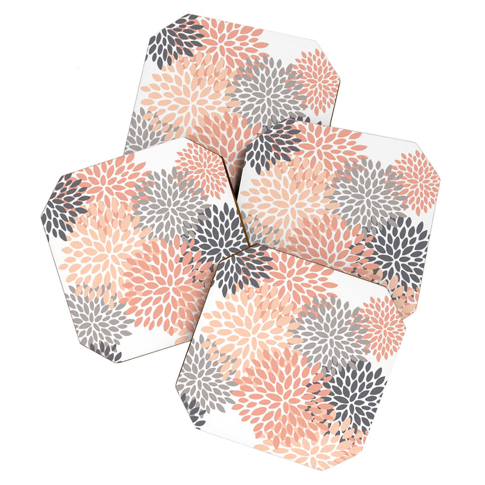 Floral Blooms, Peach and Gray Coaster Gallery Image 1