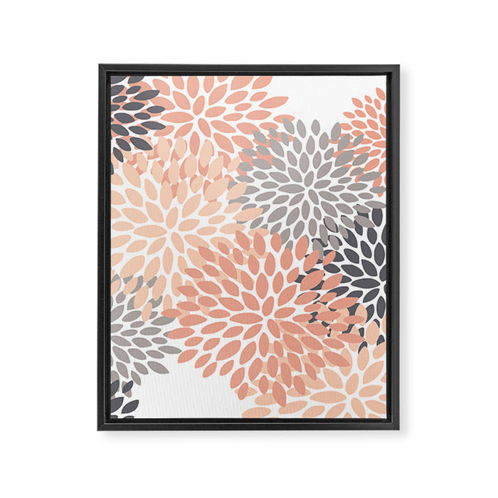 Floral Blooms, Peach and Gray Framed Canvas Print Gallery Image 1