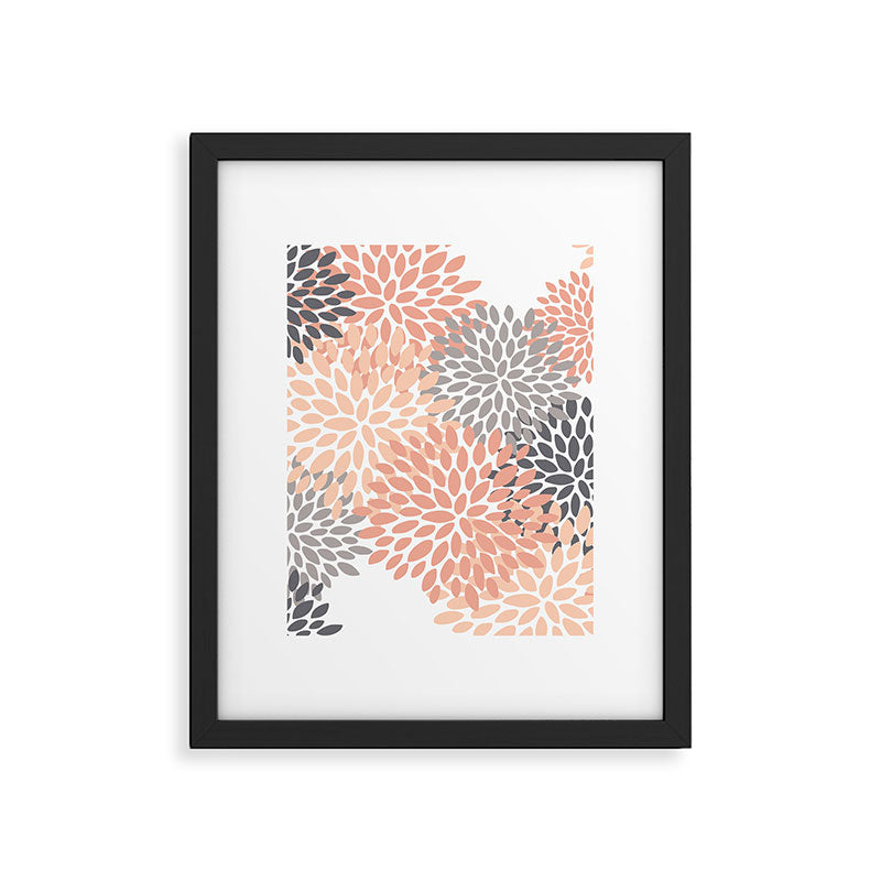 Floral Blooms, Peach and Gray Framed Art Print Gallery Image 6