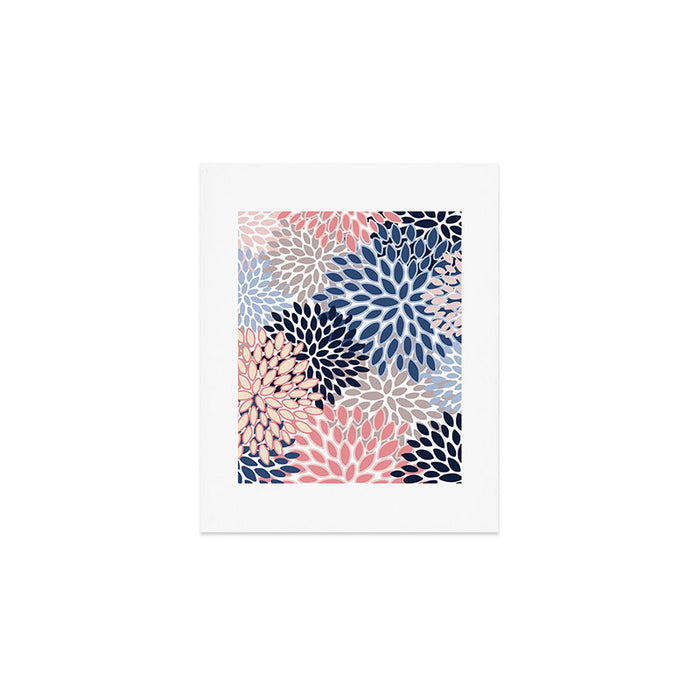 Floral Blooms, Pink, Blue, Gray Art Print Gallery Image 1