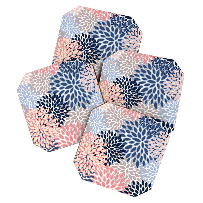 Floral Blooms, Pink, Blue, Gray Coaster Gallery Image 1