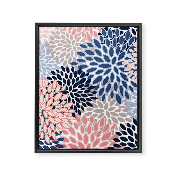 Floral Blooms, Pink, Blue, Gray Framed Canvas Print Gallery Image 1