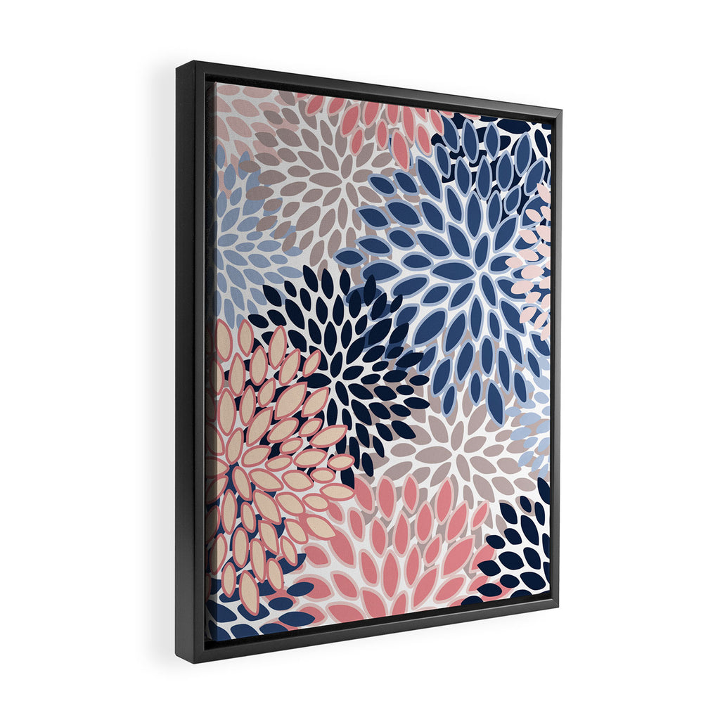 Floral Blooms, Pink, Blue, Gray Framed Canvas Print Gallery Image 2