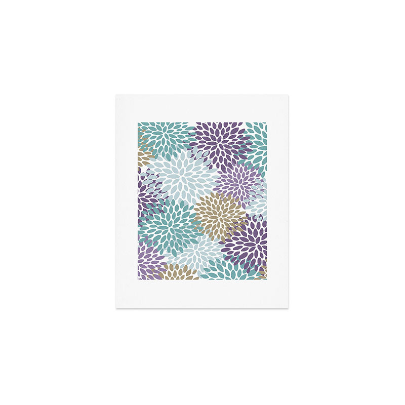 Floral Blooms, Purple, Teal, Gold Art Print Gallery Image 1