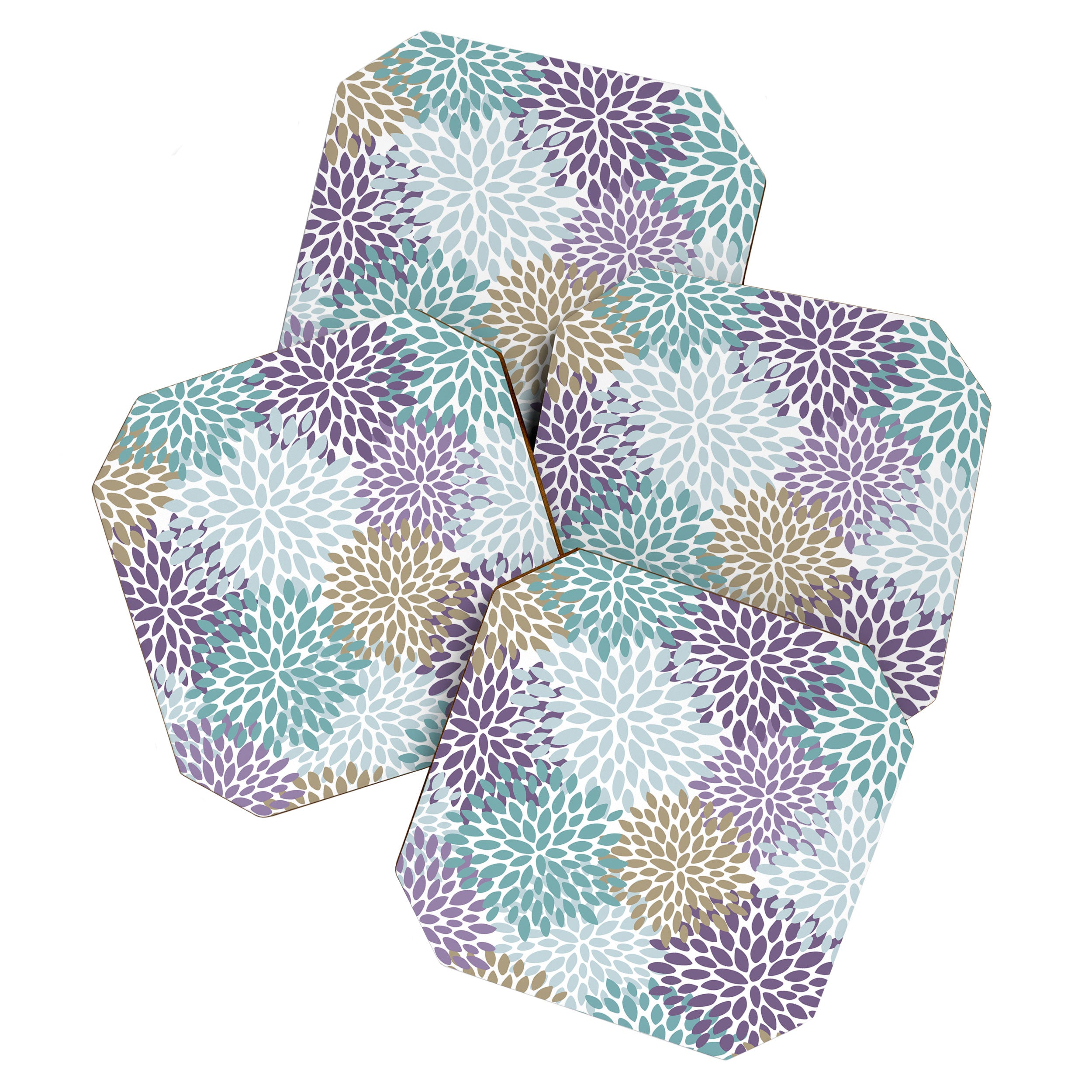 Floral Blooms, Purple, Teal, Gold Coaster Gallery Image 1