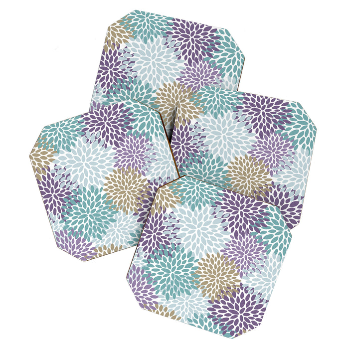 Floral Blooms, Purple, Teal, Gold Coaster Gallery Image 1