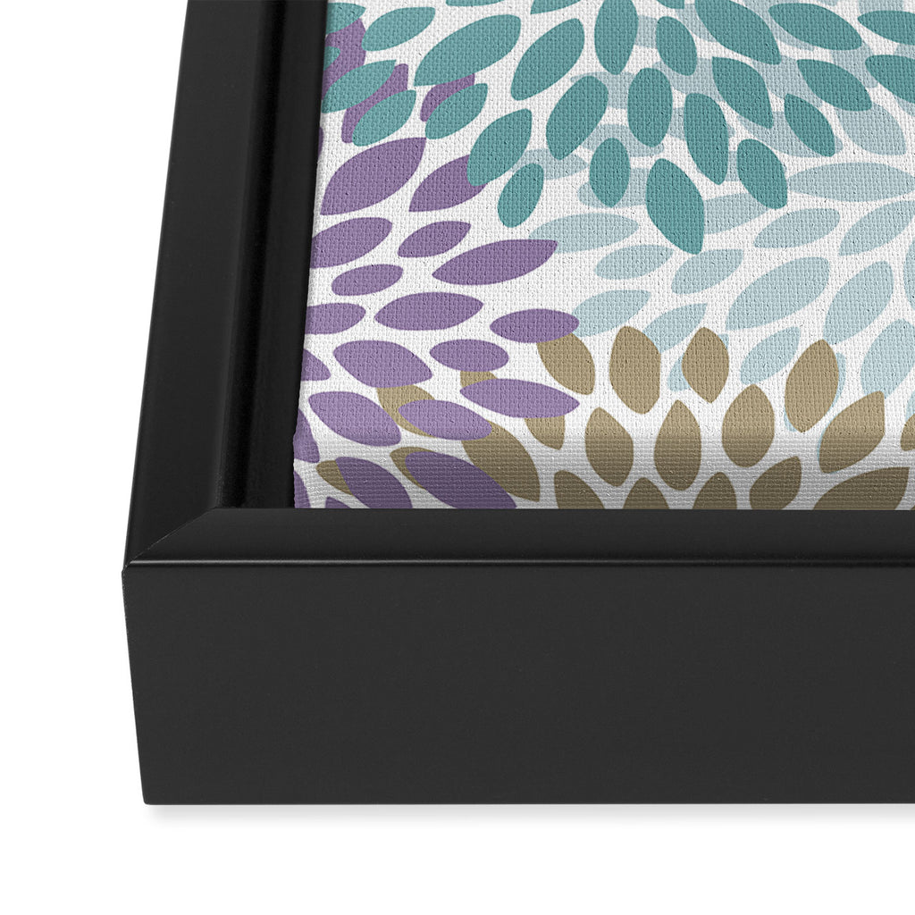 Floral Blooms, Purple, Teal, Gold Framed Canvas Print Gallery Image 3