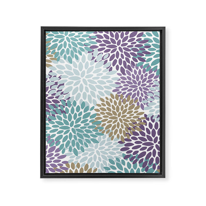 Floral Blooms, Purple, Teal, Gold Framed Canvas Print Gallery Image 1