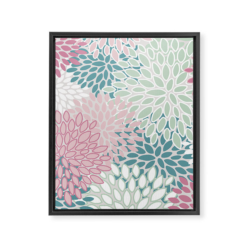 Floral Blooms, Soft Pink, Green and Teal, Design Prints Framed Canvas Print Gallery Image 8