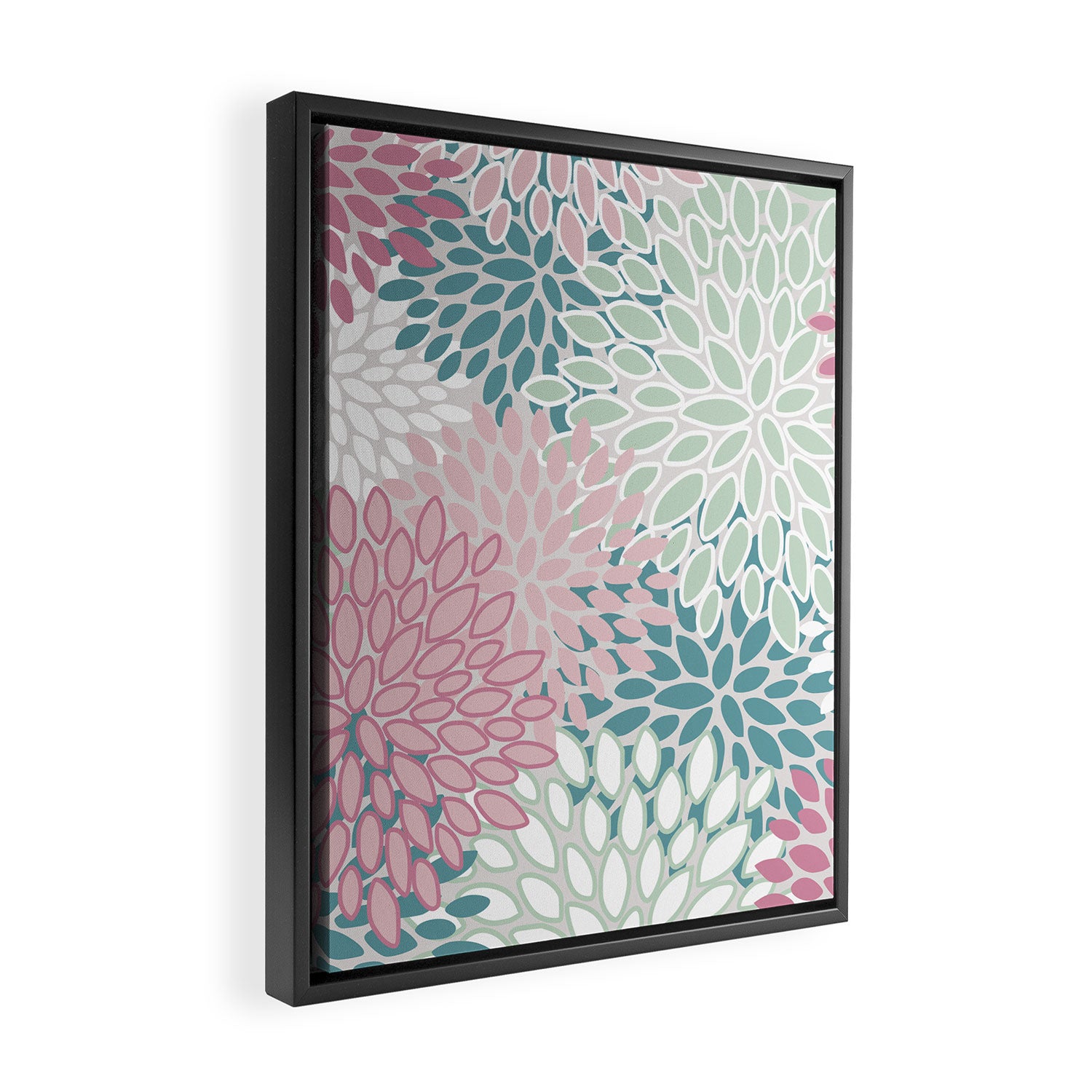 Floral Blooms, Soft Pink, Green and Teal, Design Prints Framed Canvas Print Gallery Image 2