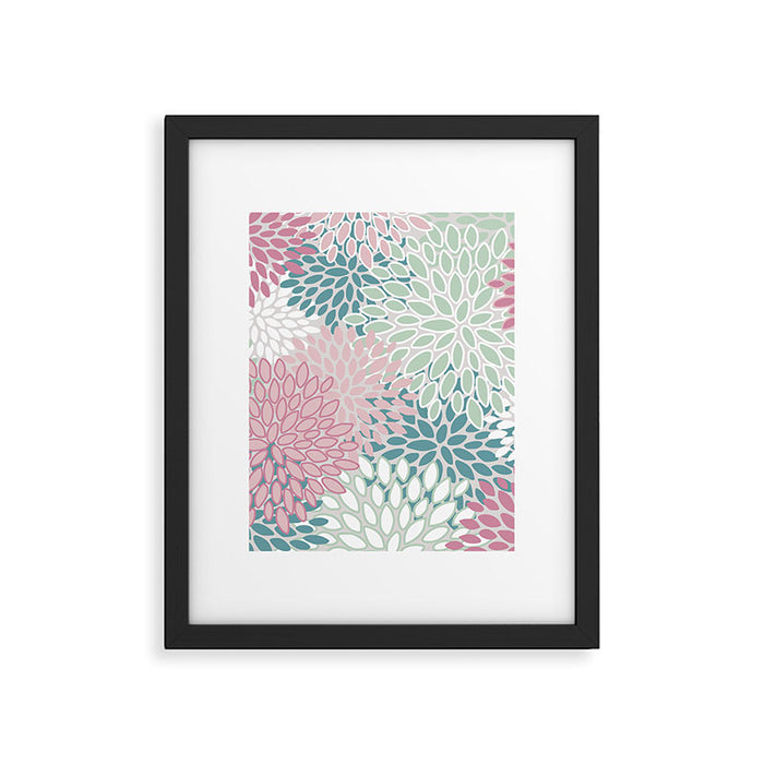 Floral Blooms, Soft Pink, Green and Teal, Design Prints Framed Art Print Gallery Image 1