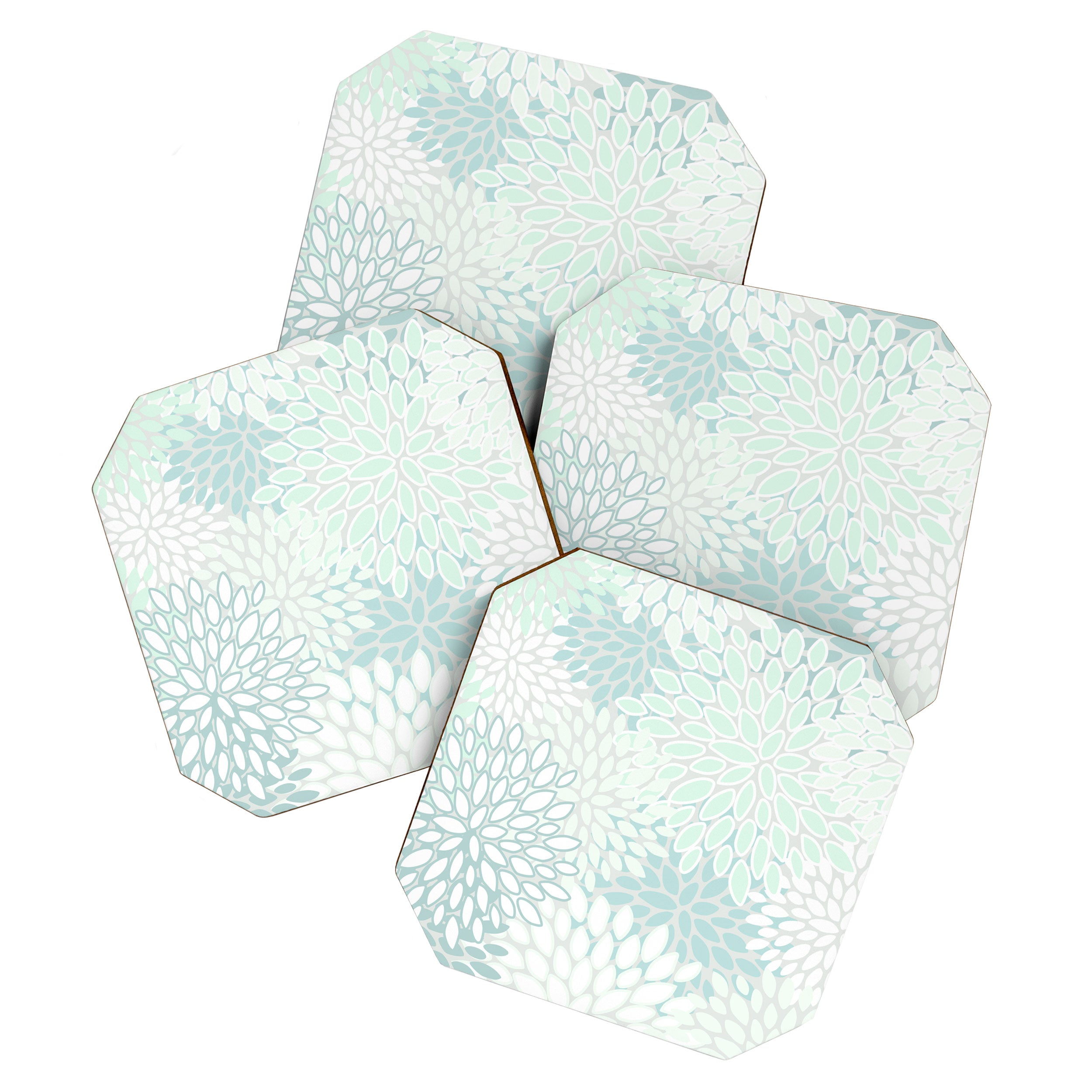 Floral Blooms, Soft Teal and Mint Coaster Gallery Image 1
