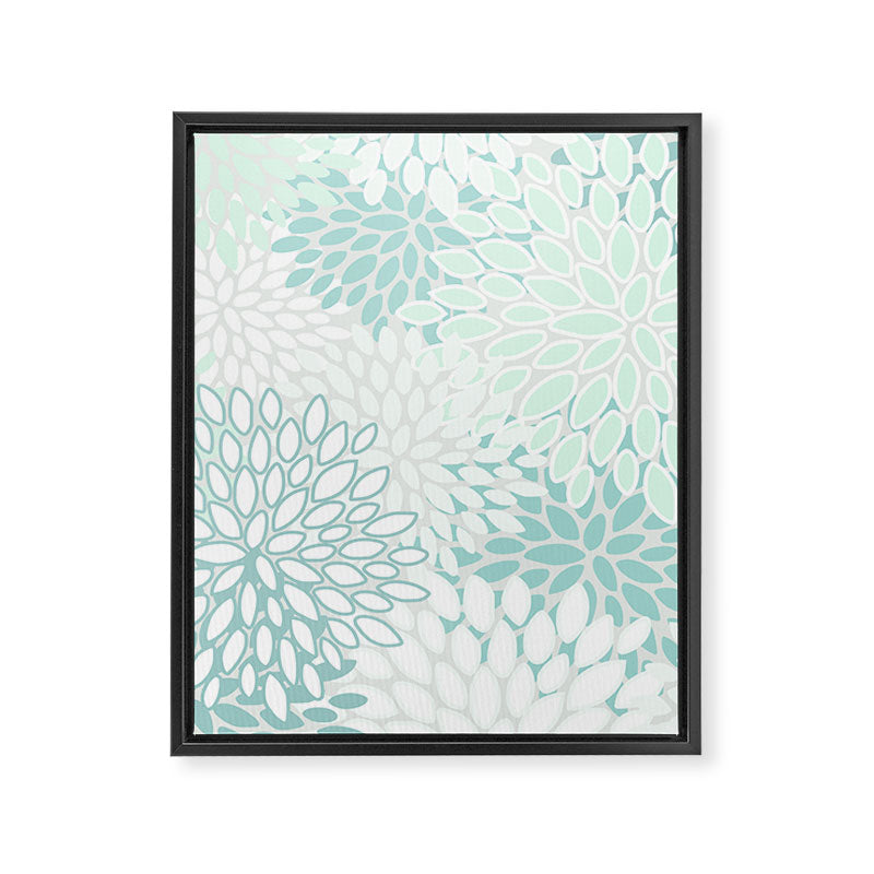 Floral Blooms, Soft Teal and Mint Framed Canvas Print Gallery Image 8