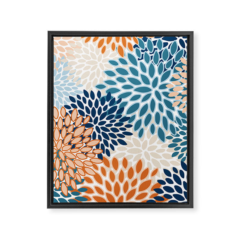 Floral Blooms, Teal, ;Blue, Orange Framed Canvas Print Gallery Image 8