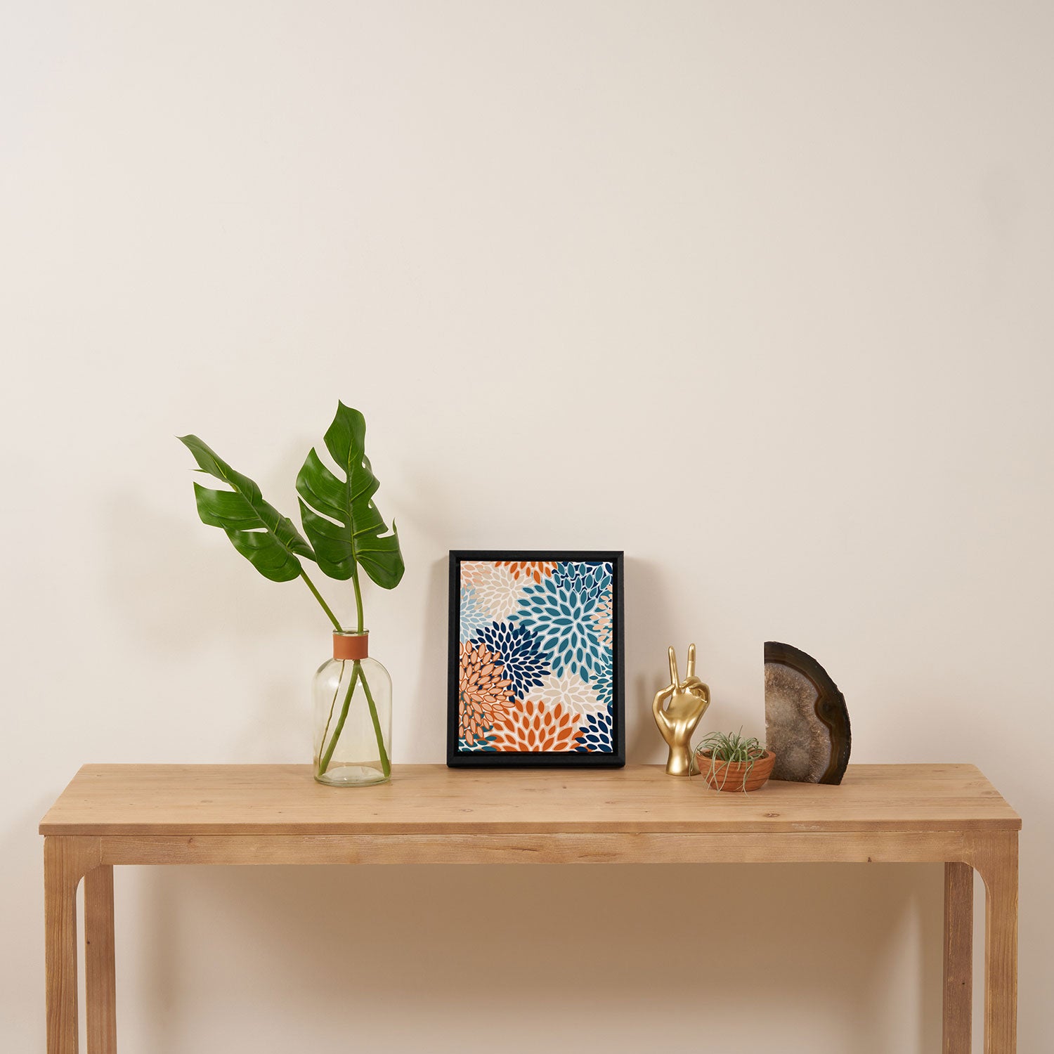 Floral Blooms, Teal, ;Blue, Orange Framed Canvas Print Gallery Image 4