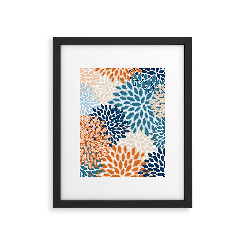 Floral Blooms, Teal, ;Blue, Orange Framed Art Print Gallery Image 6