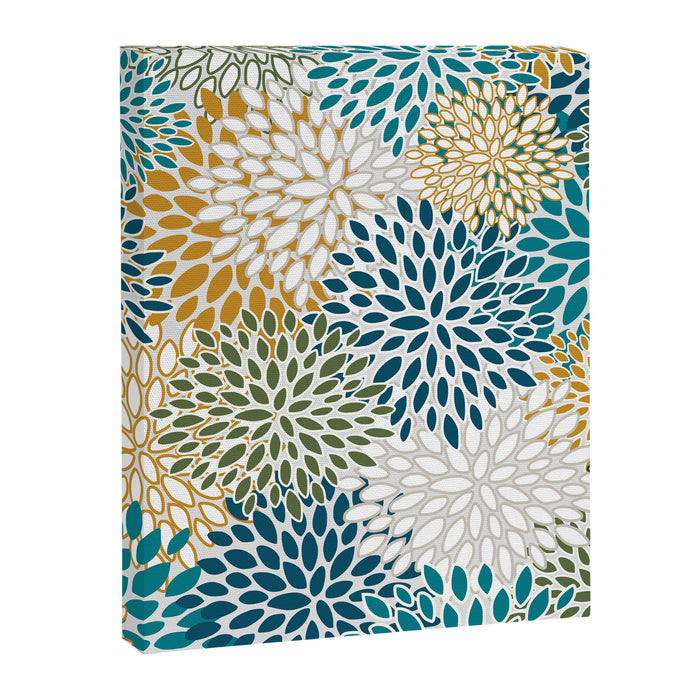 Floral Blooms, Teal, Green and Yellow Canvas Print Gallery Image 1