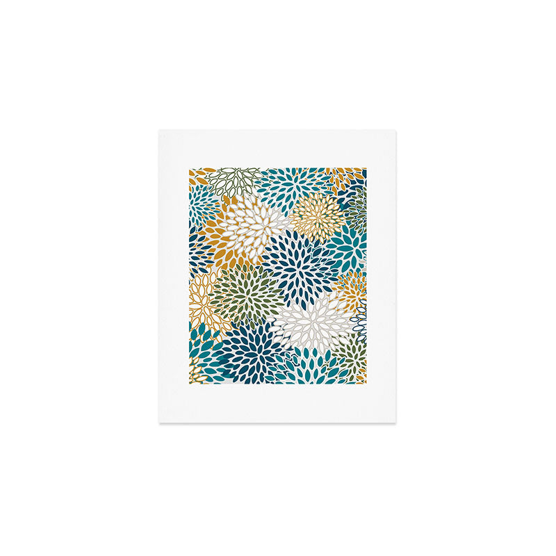 Floral Blooms, Teal, Green and Yellow Art Print Gallery Image 1