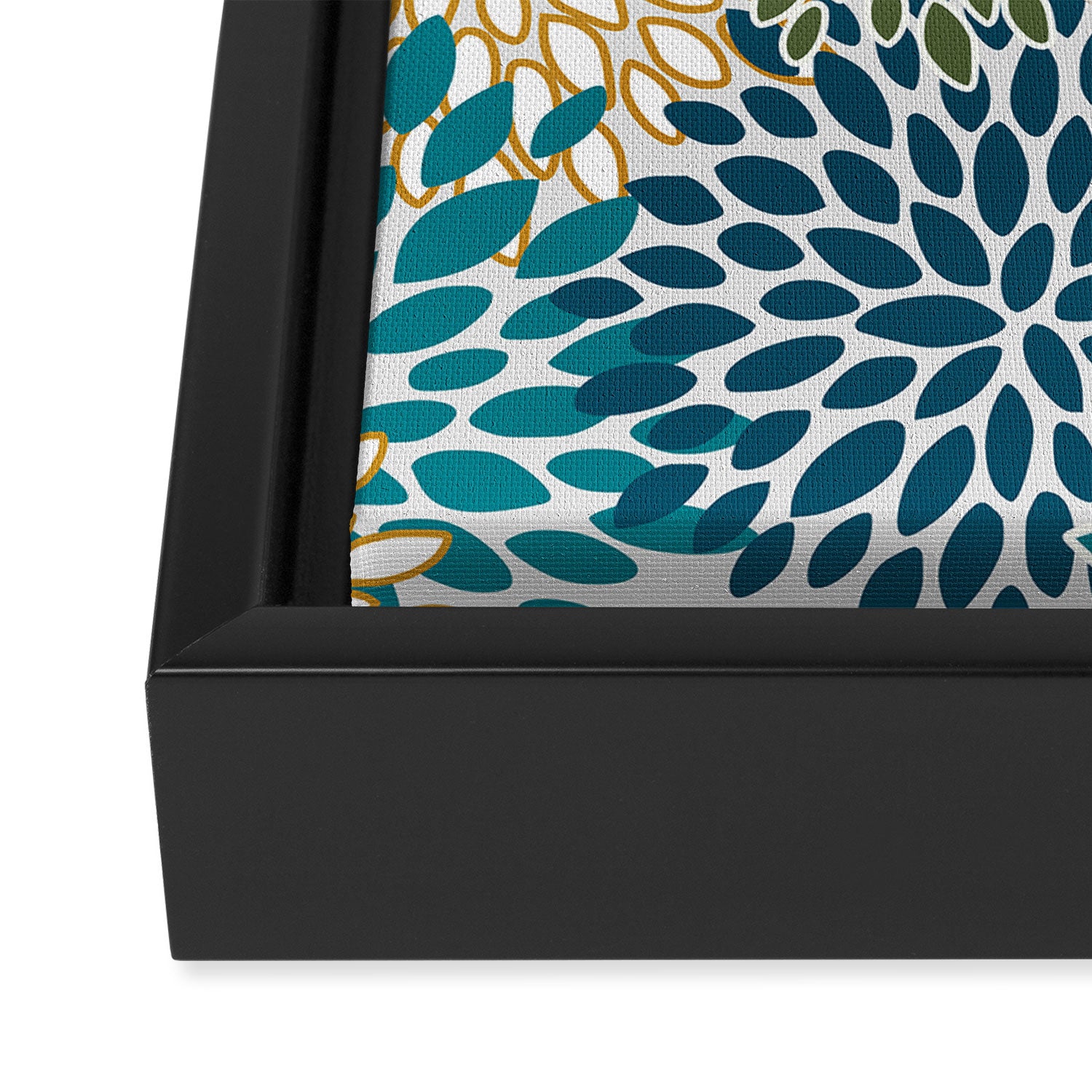 Floral Blooms, Teal, Green and Yellow Framed Canvas Print Gallery Image 3