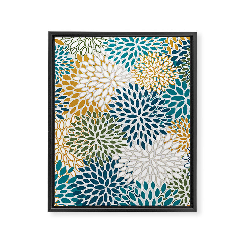 Floral Blooms, Teal, Green and Yellow Framed Canvas Print Gallery Image 8