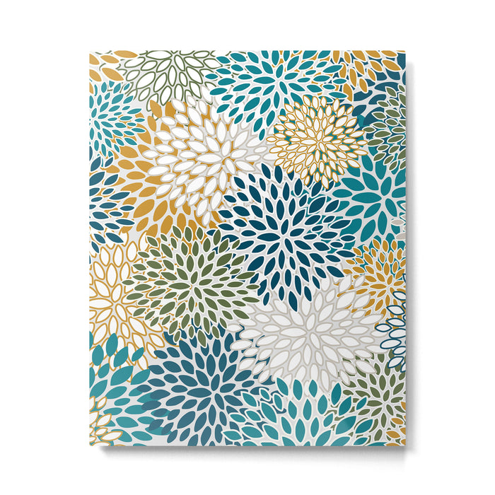 Floral Blooms, Teal, Green and Yellow Metal Print Gallery Image 1