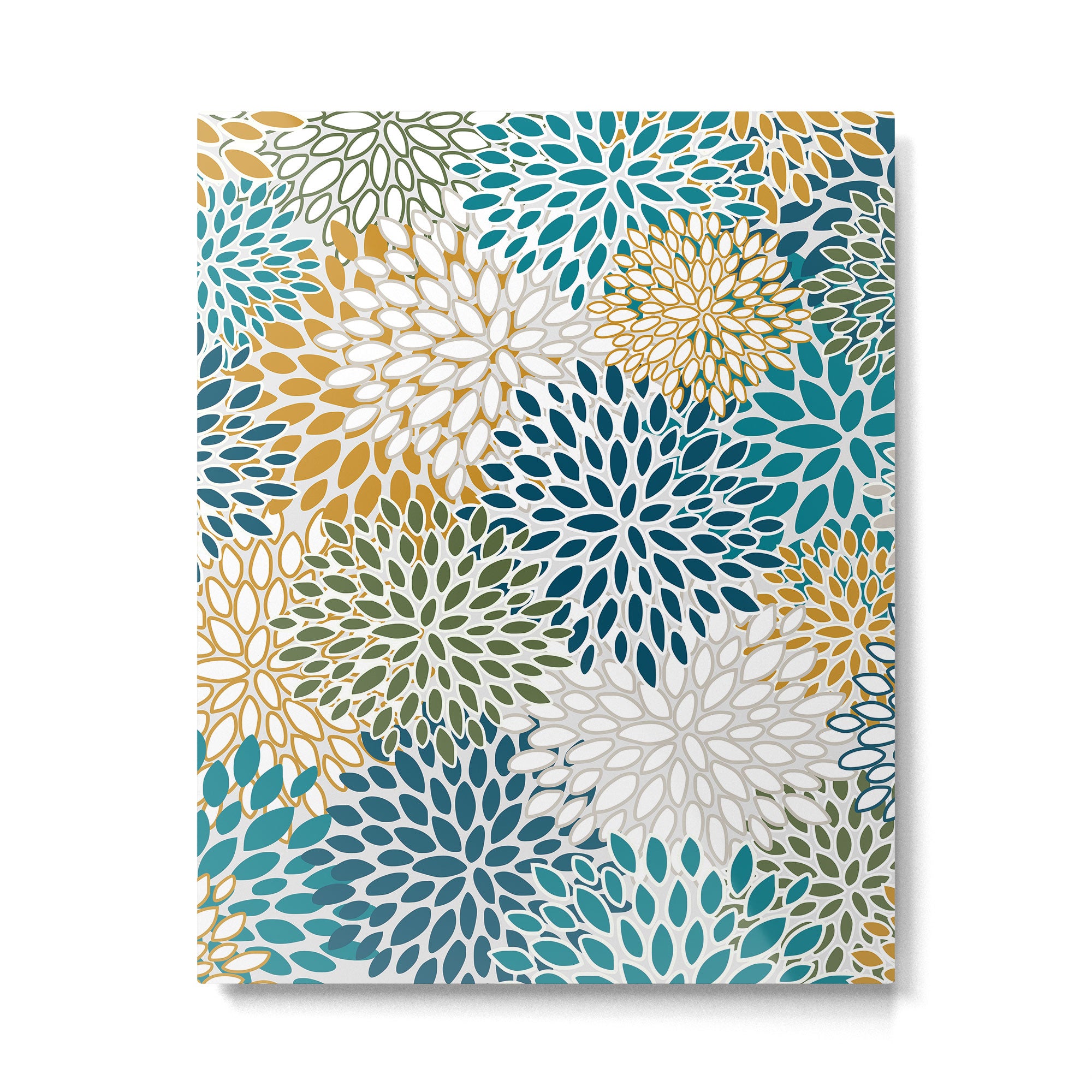 Floral Blooms, Teal, Green and Yellow Metal Print Gallery Image 6