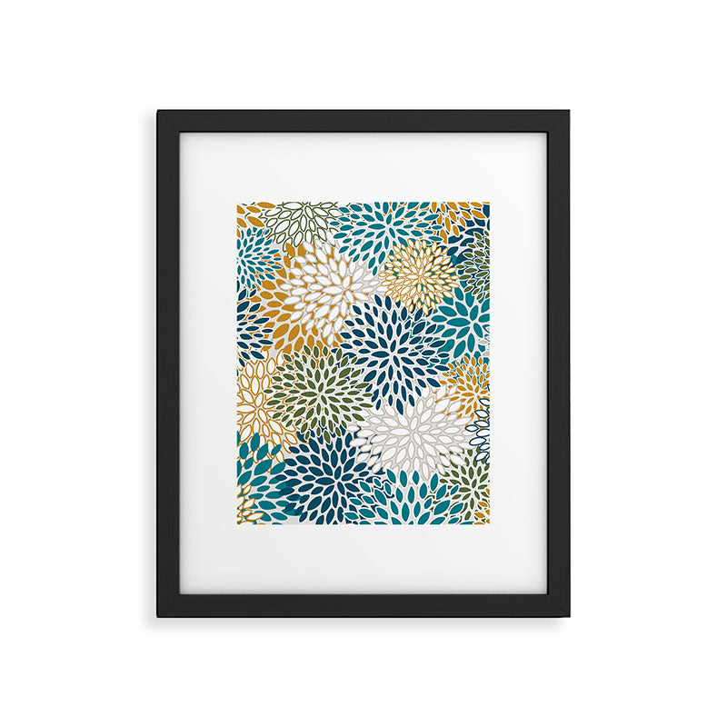 Floral Blooms, Teal, Green and Yellow Framed Art Print Gallery Image 6
