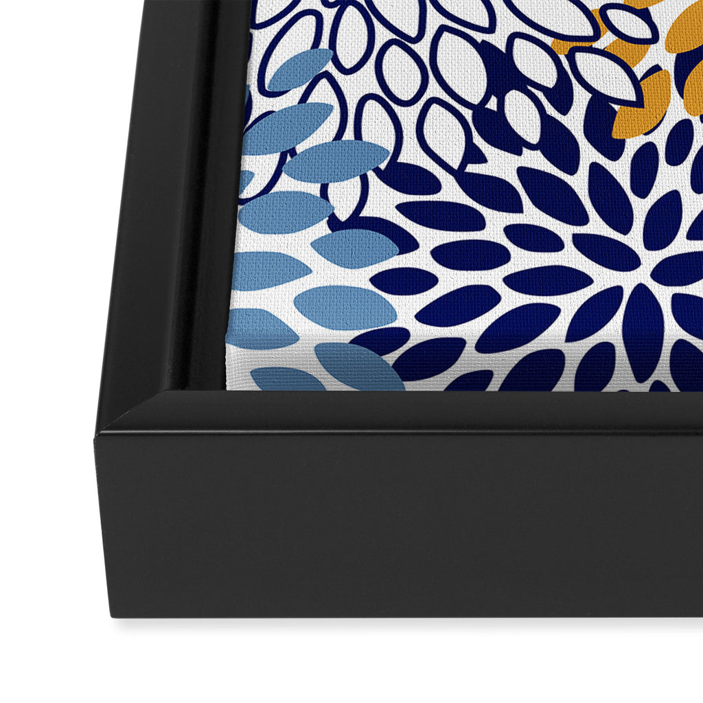 Floral Blooms, Yellow and Blue Flowers Framed Canvas Print Gallery Image 3