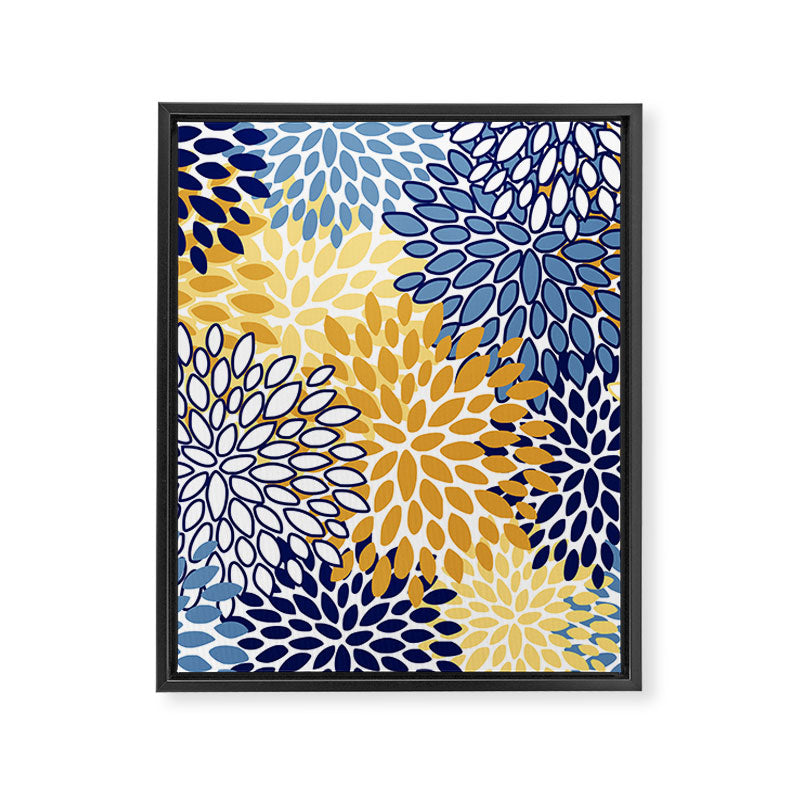 Floral Blooms, Yellow and Blue Flowers Framed Canvas Print Gallery Image 8