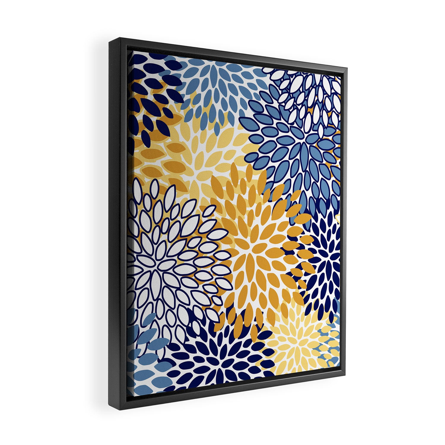 Floral Blooms, Yellow and Blue Flowers Framed Canvas Print Gallery Image 2