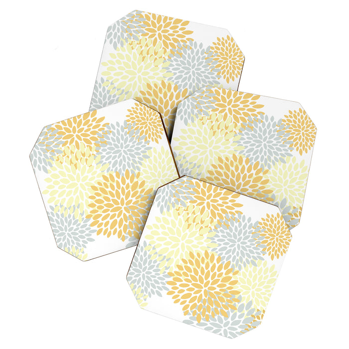 Floral Blooms, Yellow, Gray and White Coaster Gallery Image 1