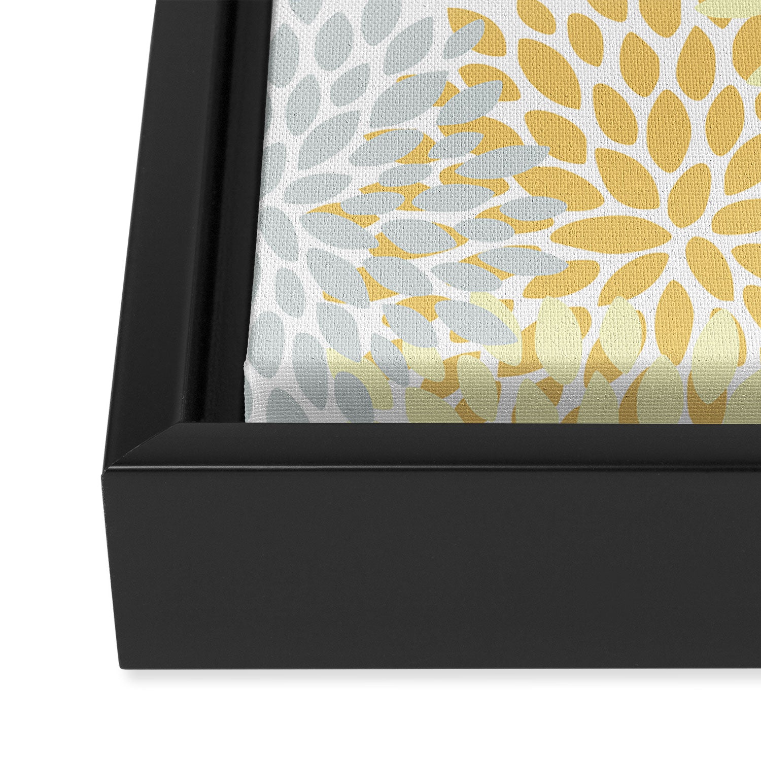 Floral Blooms, Yellow, Gray and White Framed Canvas Print Gallery Image 3