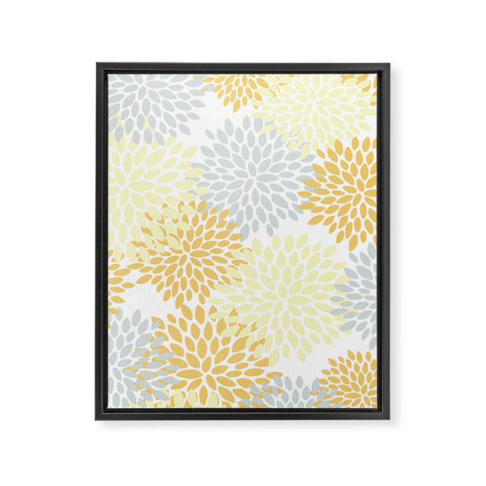 Floral Blooms, Yellow, Gray and White Framed Canvas Print Gallery Image 1
