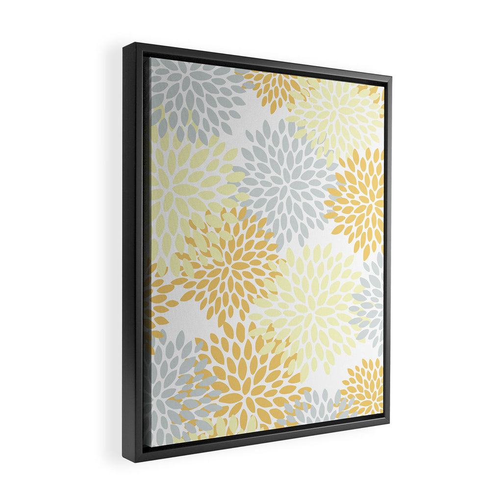 Floral Blooms, Yellow, Gray and White Framed Canvas Print Gallery Image 2