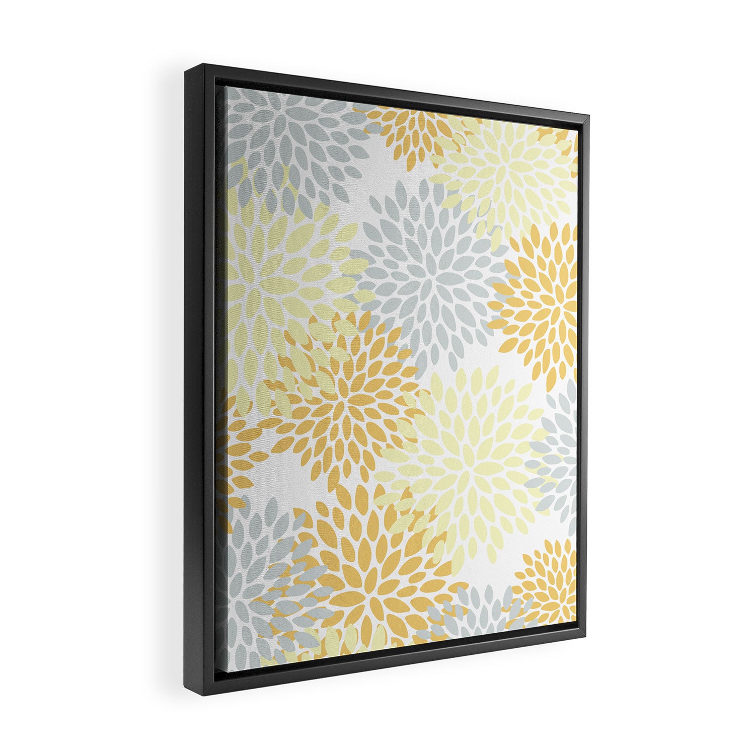 Floral Blooms, Yellow, Gray and White Framed Canvas Print Gallery Image 2