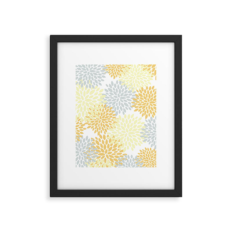 Floral Blooms, Yellow, Gray and White Framed Art Print Gallery Image 6